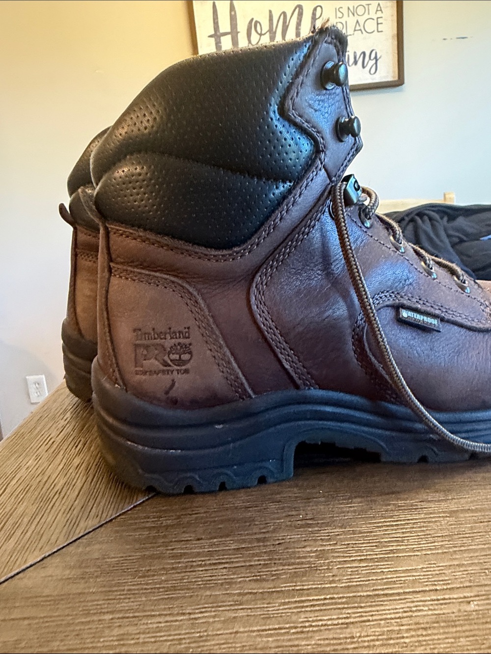 Timberland Brown Leather Lace-Up Work Boot with Black Collar with Steel Toe